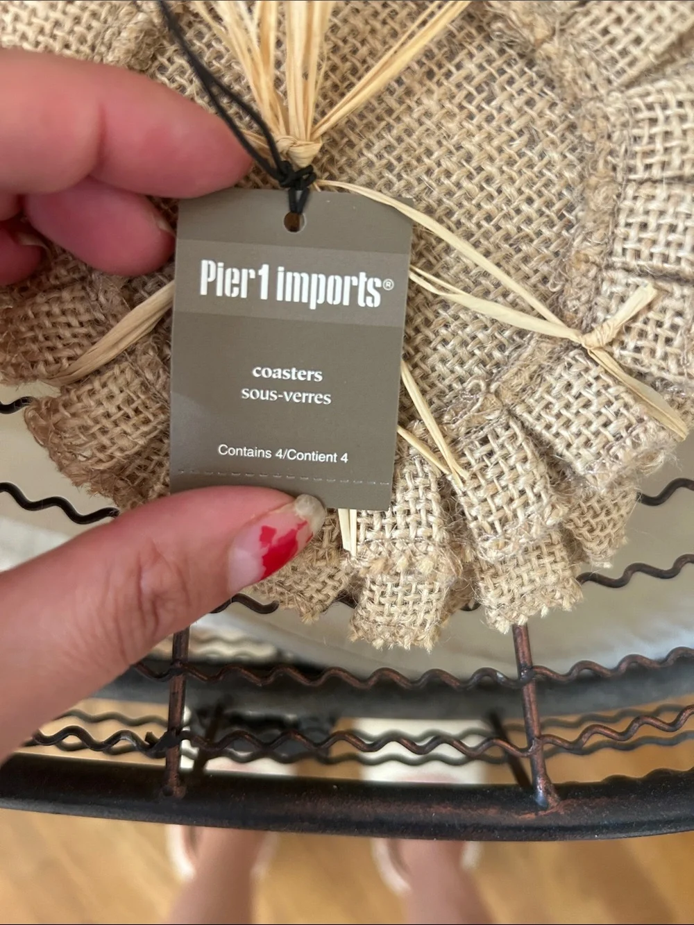 Pier 1 Natural Burlap Coasters with Raffia Trim